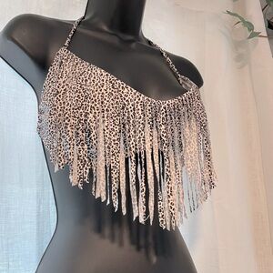 Animal print fringe bikini top large